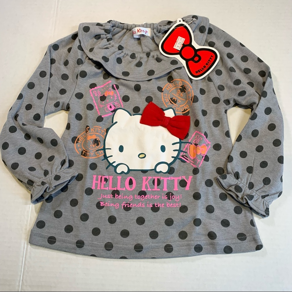 2T-3T Hello Kitty NWT Grey polka dot long sleeve shirt